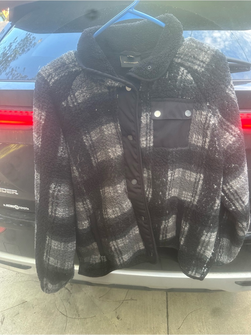 Weatherproof Black & Gray Plaid Teddy Fleece Jacket